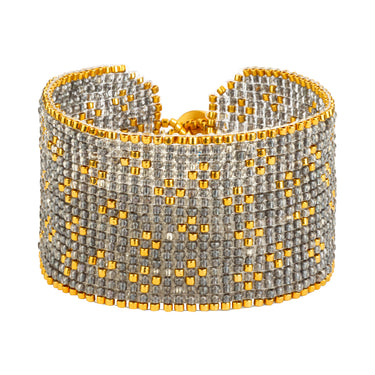 Brazalete Telar Dorado Grueso Miniflor Plata Pavonada
